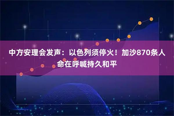 中方安理会发声：以色列须停火！加沙870条人命在呼喊持久和平